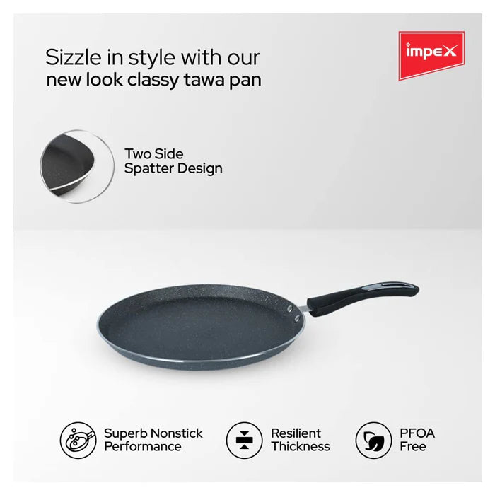 Impex Tawa Pan (28 cm) Royal 5-Layer Super Granite Nonstick Induction Base, 10 Times Tougher Non-Stick, for Dosa, Pathiri, Chapati, Roti, Parotta, Naan, Ease to Clean (28 cm, Grey)