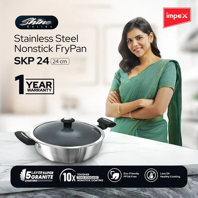 Impex Shine(SKP 24) Stainless steel Non-stick Kadhai Pan 24 cm