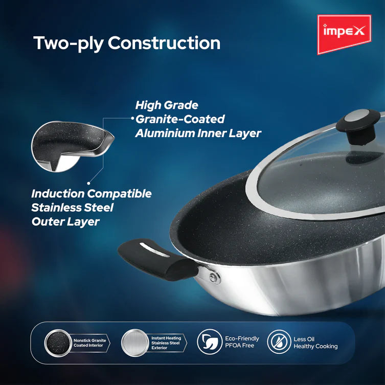 Impex Shine(SKP 24) Stainless steel Non-stick Kadhai Pan 24 cm