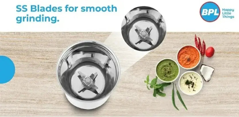 BPL FELIZIO PLUS 5 years product & 8 years warranty on motor by Brand 500 W Juicer Mixer Grinder (BMG34250 | 3 Jars | white and Couper)