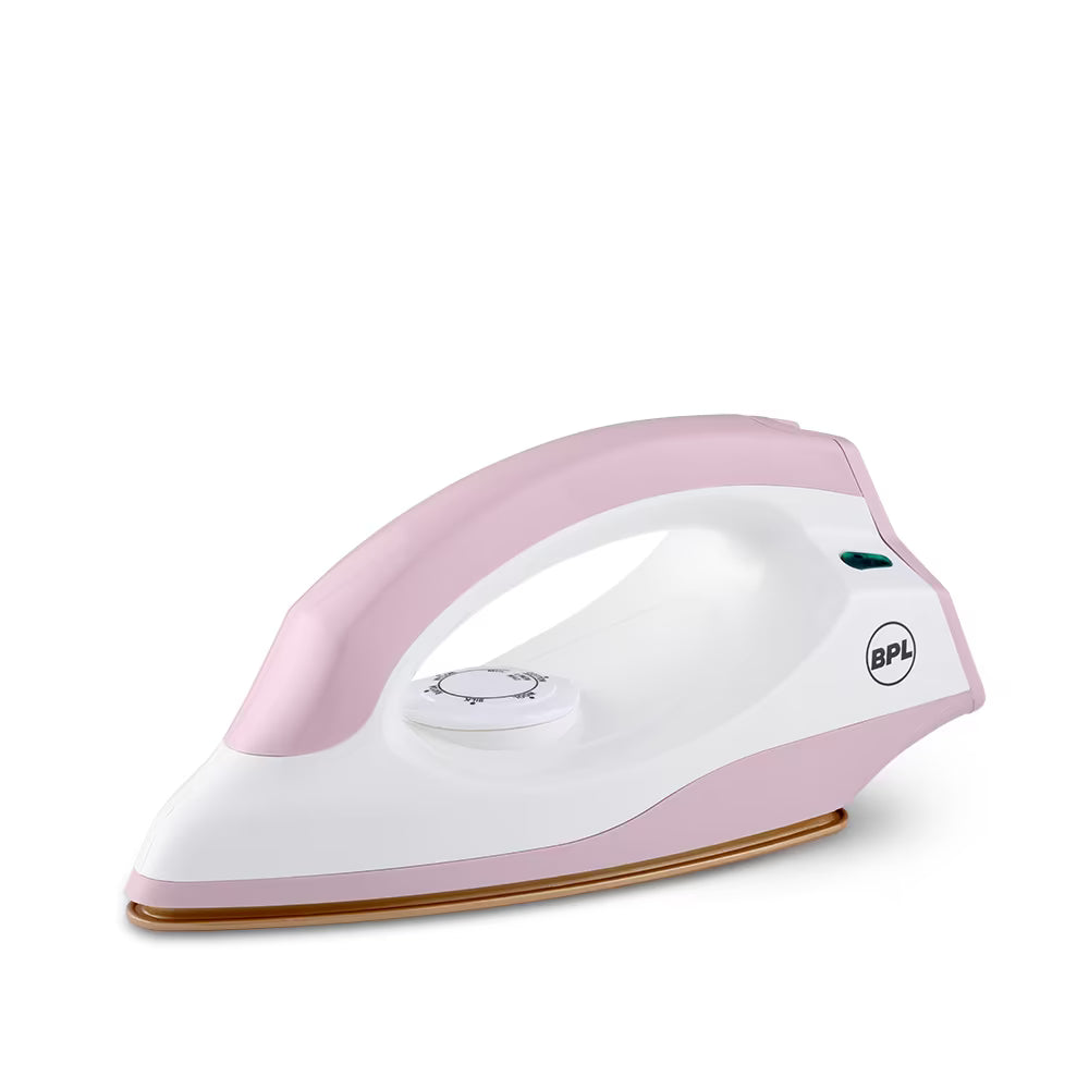 BPL BDIS0021 Adjustable Temperature Setting Heating Up Light Cool Touch Plastic Body 1000 W Dry Iron (Pink, White)