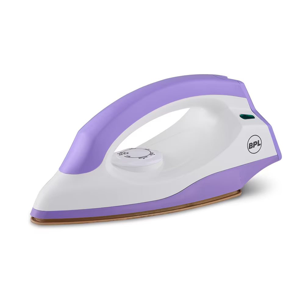 BPL BDIS0041 Adjustable Temperature Setting Heating Up Light Cool Touch Plastic Body 1000 W Dry Iron (Purple, White)