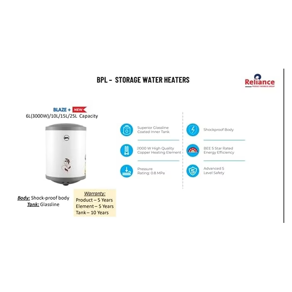 BPL STORAGE HEATER 6L BSWHPP06L3KW5SGL