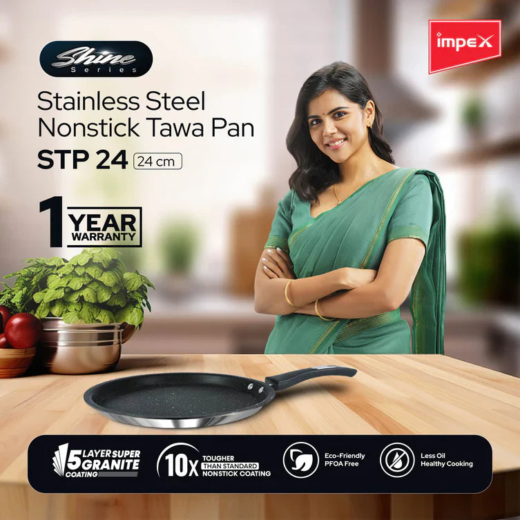 Impex Shine(STP 24) stainless steel Non-stick Tawa Pan 24 cm