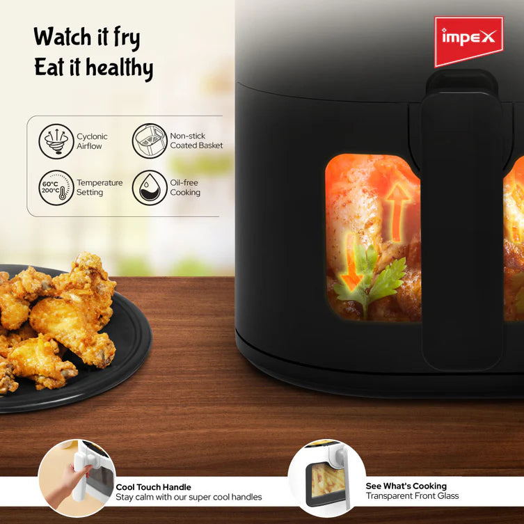 Impex Smart Fry DS45 Air Fryer 4.5 L, 1200 W | 80% Less Oil | Instant Electric Air Fryer | Auto Cut Off | Fry, Defrost, Roast, Grill & Bake | 2 Year Free Home service warranty (Black)