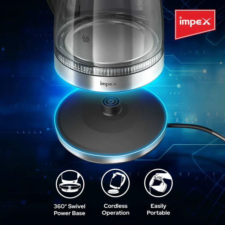 Impex STEAMER GK18 1.8 L Glass Body Electric Kettle with LED Illumination