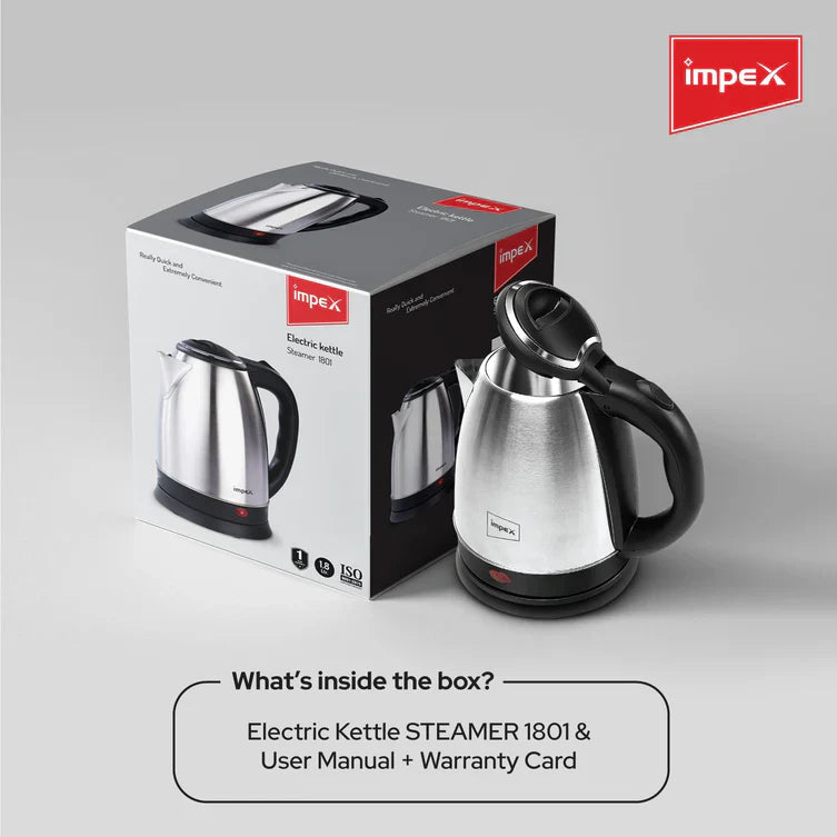 Click to expand Impex STEAMER-1801 Stainless Steel Electric Kettle (1.8 Litre,1500 Watts,Silver)