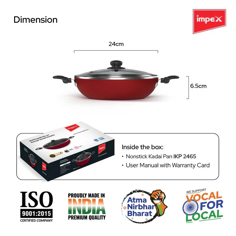 Impex Premium Induction Base Nonstick Aluminium Kadai Pan (IKP-2465)