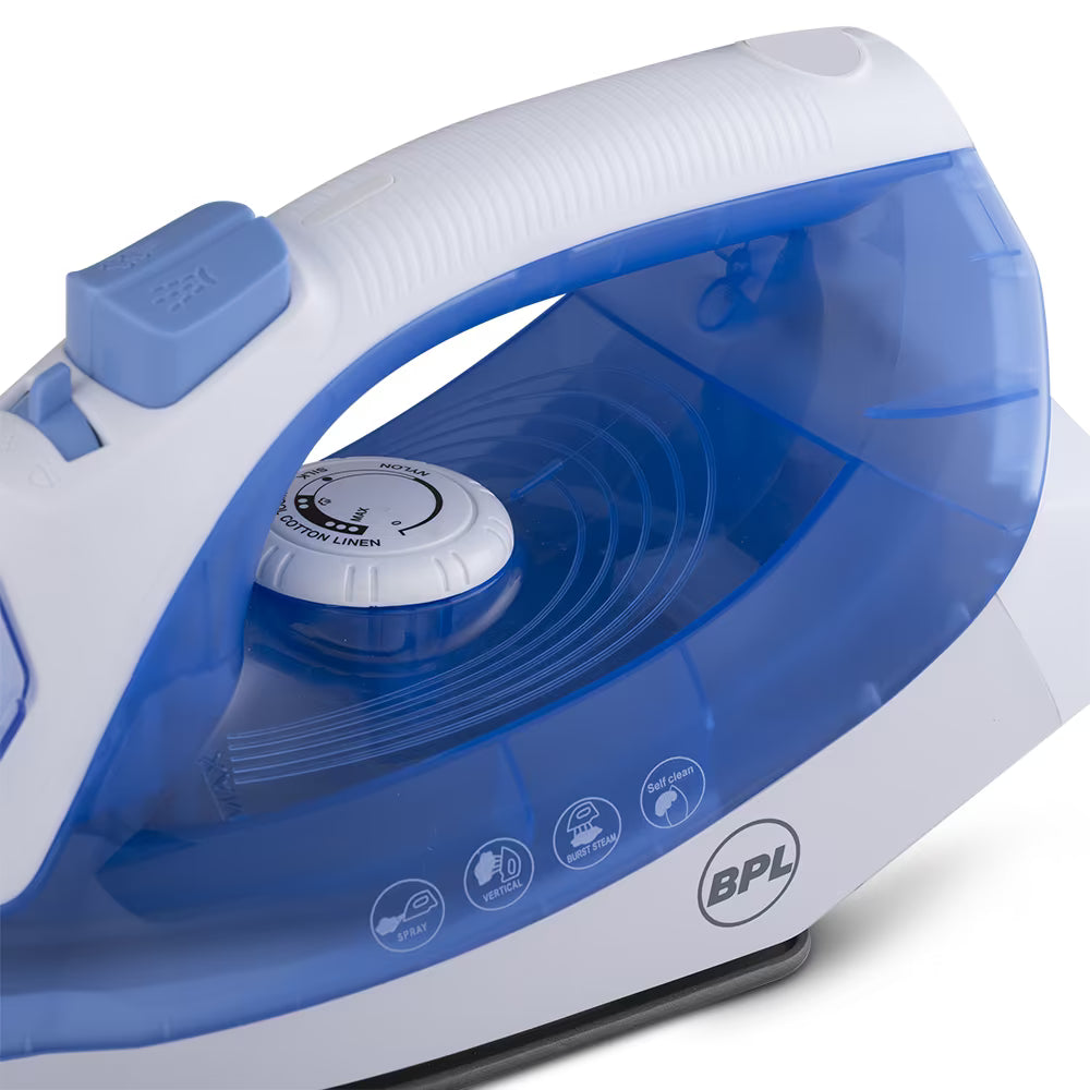 BPL Steam Iron, 1200 watts, 2years warranty, Blue and White