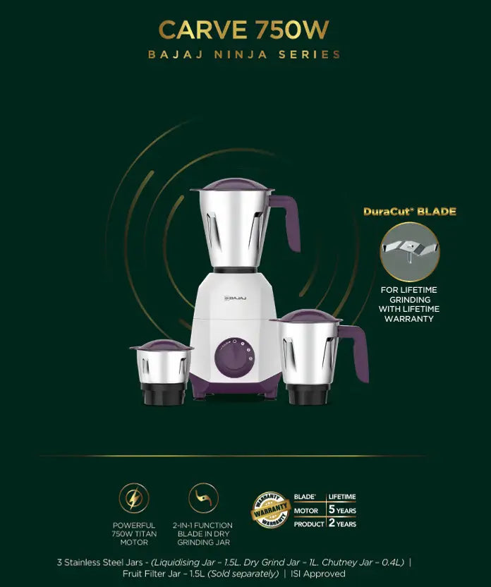 Bajaj Ninja Series Carve 750W Mixer Grinder