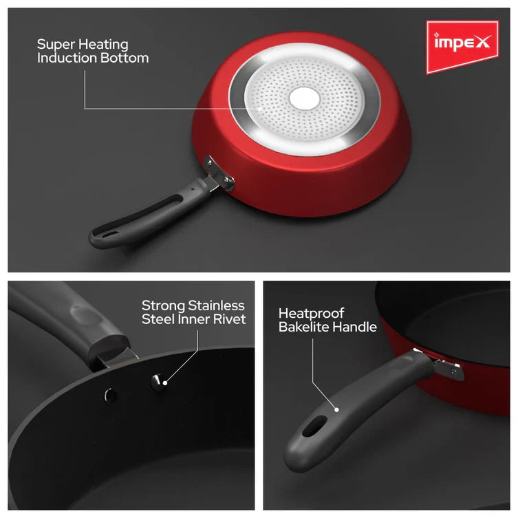 Impex IFP 2655 Premium Induction Based Nonstick Coated Aluminium Fry Pan (26 cm,Maroon)