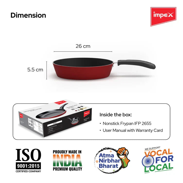 Impex IFP 2655 Premium Induction Based Nonstick Coated Aluminium Fry Pan (26 cm,Maroon)