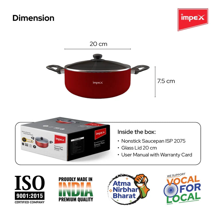 Impex ISP-2075 Aluminium Non Stick Induction Base Sauce Pan(2 Litres , 20 cm)