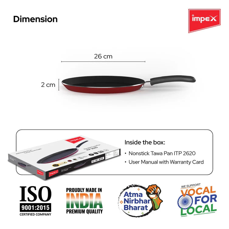 Impex ITP-2620 Induction Base Nonstick Aluminium Pathiri Pan (26 cm, Maroon) by Impex