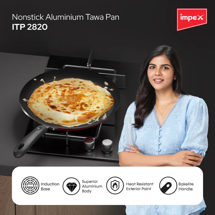 Impex ITP-2820 Induction Base Nonstick Aluminium Tawa Pan (28 cm,Maroon)