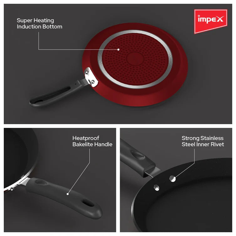 Impex ITP-2820 Induction Base Nonstick Aluminium Tawa Pan (28 cm,Maroon)