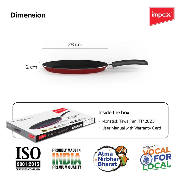 Impex ITP-2820 Induction Base Nonstick Aluminium Tawa Pan (28 cm,Maroon)