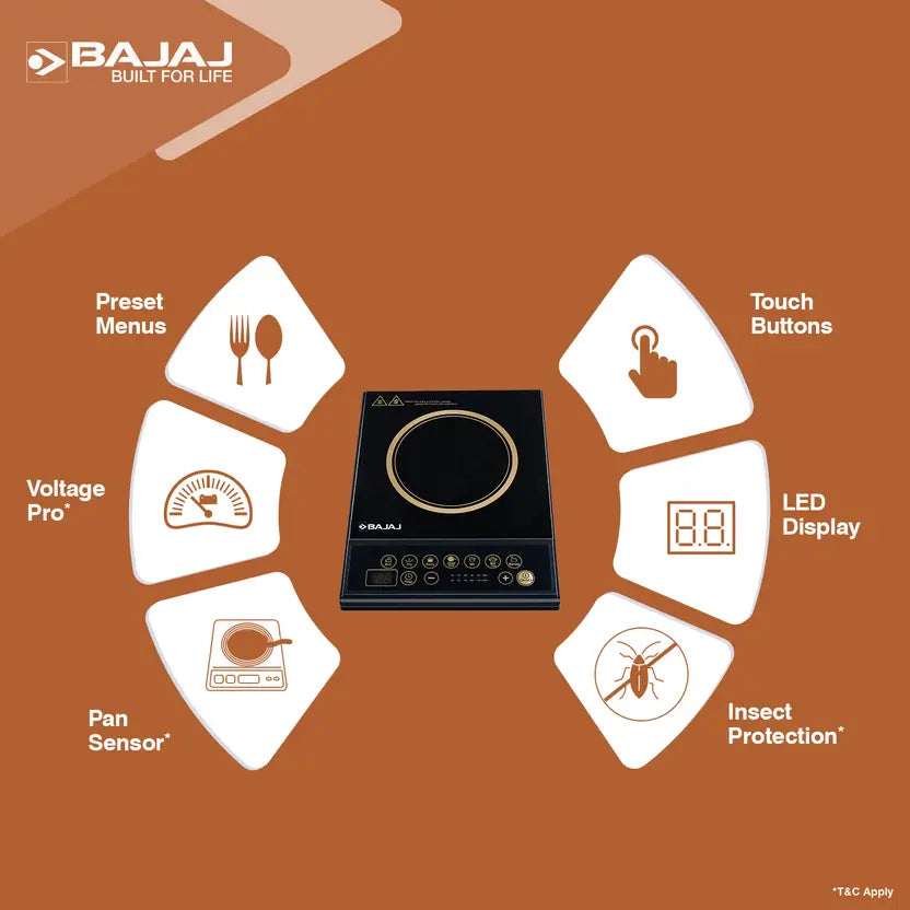 BAJAJ 1300 W Induction Cooktop Push Button (Black, ICX 130)