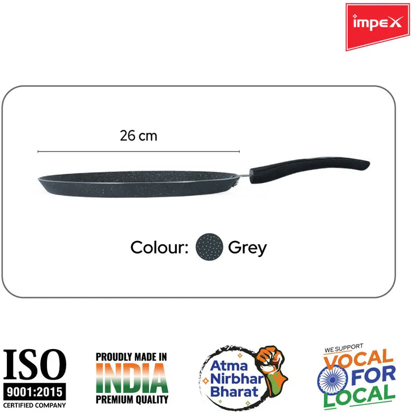 IMPEX Royal Granite Tawa pan 26 cm IB (RTP26G) Tawa 26 cm diameter (Aluminium, Non-stick, Induction Bottom)