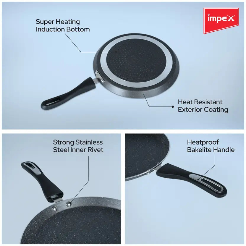 IMPEX Royal Granite Tawa pan 26 cm IB (RTP26G) Tawa 26 cm diameter (Aluminium, Non-stick, Induction Bottom)
