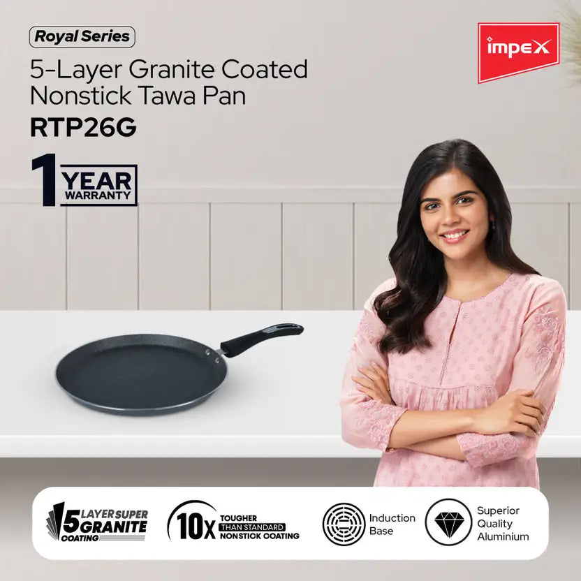 IMPEX Royal Granite Tawa pan 26 cm IB (RTP26G) Tawa 26 cm diameter (Aluminium, Non-stick, Induction Bottom)