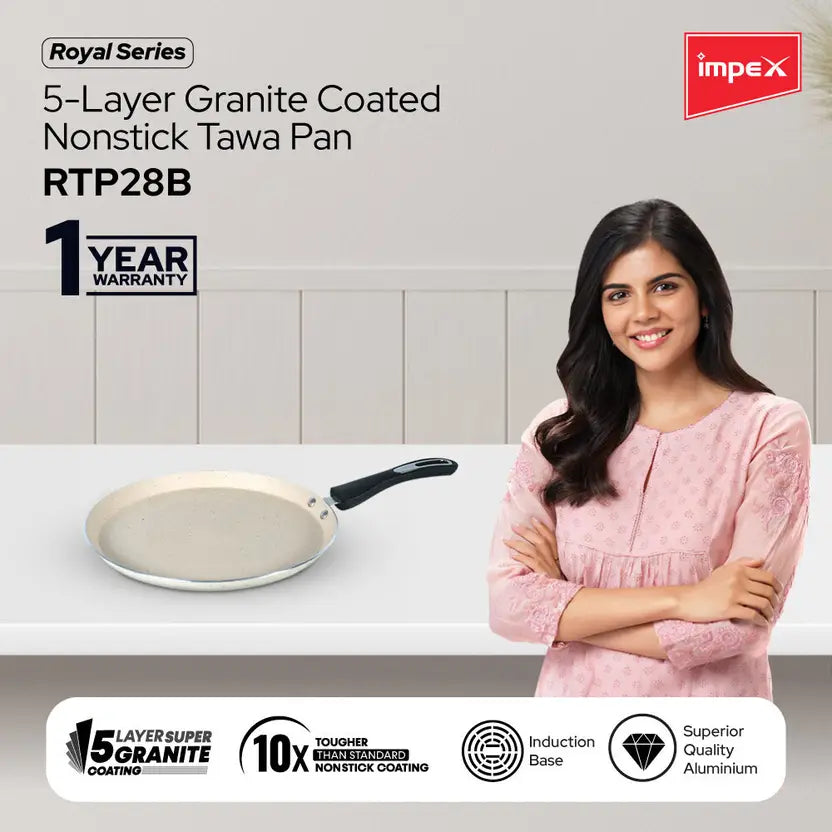 IMPEX Royal Super Granite 5 Layer Tawa pan 28 cm IB (RTP28B) Tawa 28 cm diameter (Aluminium, Non-stick, Induction Bottom)