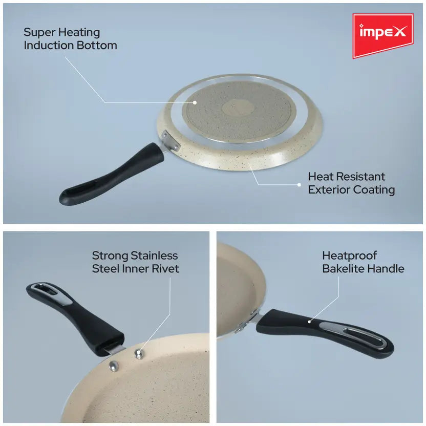 IMPEX Royal Super Granite 5 Layer Tawa pan 28 cm IB (RTP28B) Tawa 28 cm diameter (Aluminium, Non-stick, Induction Bottom)