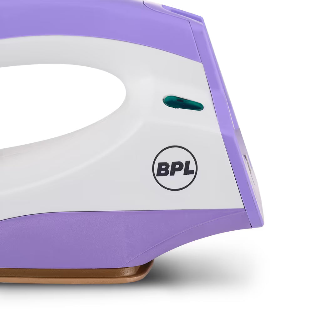 BPL BDIS0041 Adjustable Temperature Setting Heating Up Light Cool Touch Plastic Body 1000 W Dry Iron (Purple, White)