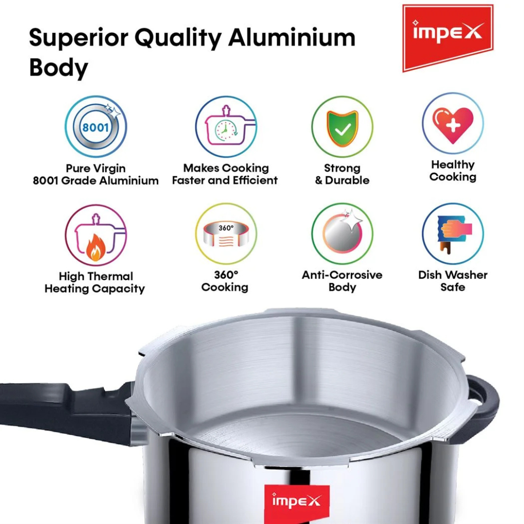 Impex Aluminium  Pressure Cooker 2 L ( ECO 2  ) | 5 Years Warranty |