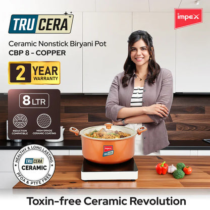 Trucera 8L Ceramic Biriyani Pot | Induction, Non-Stick | 2 Year Warranty