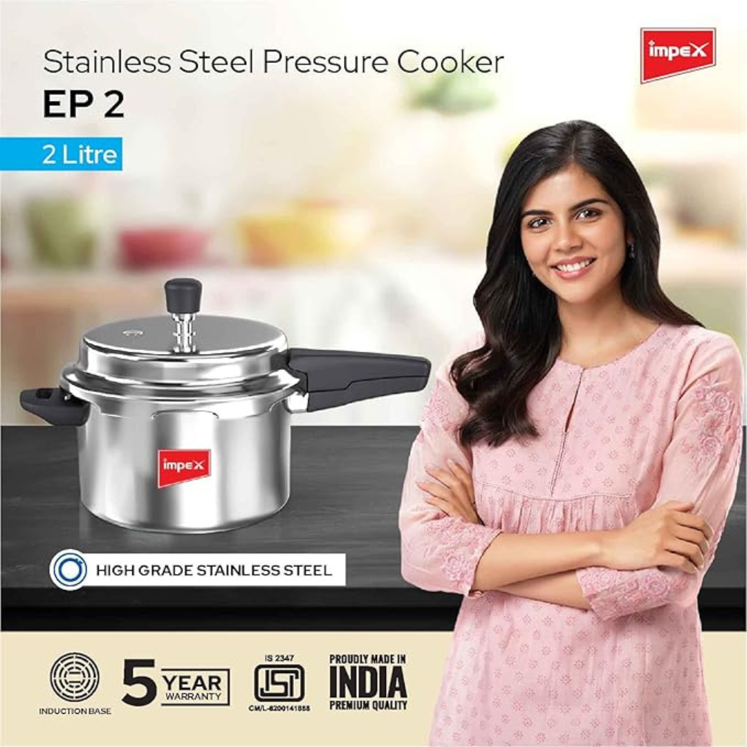 Impex Stainless Steel Pressure Cooker 2 L ( EP 2 ) | 5 Years Warranty |
