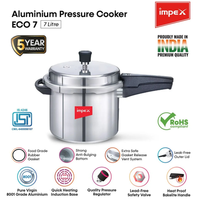 Impex Aluminium  Pressure Cooker 7 L ( ECO 7  ) | 5 Years Warranty |