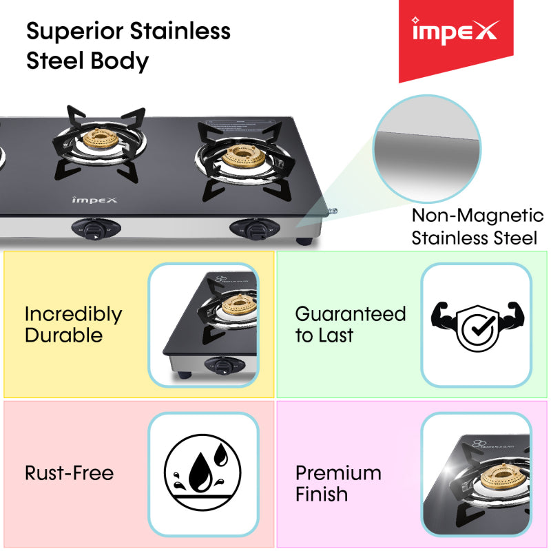 3-Burner Glasstop Gas Stove | Aspira 3B
