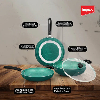 Impex Nonstick Cookware Set KTF 444G - Green