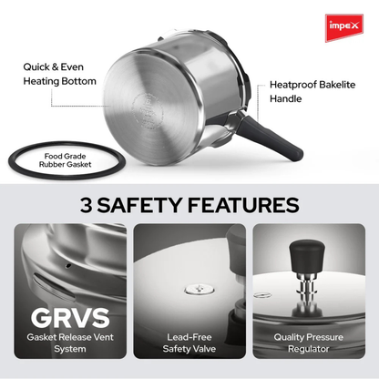 Impex Aluminium  Pressure Cooker 3 L ( ECO 3  ) | 5 Years Warranty |