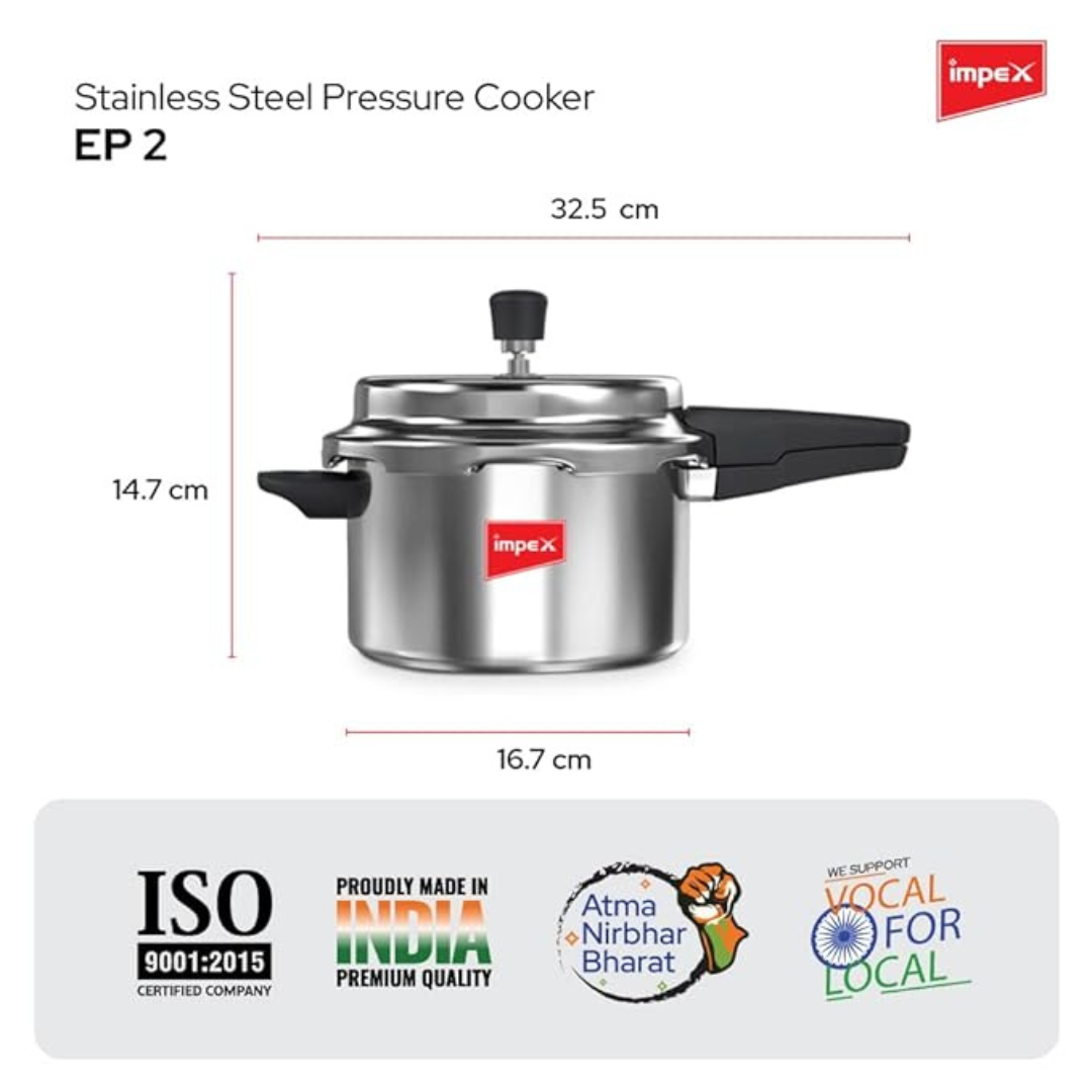 Impex Stainless Steel Pressure Cooker 2 L ( EP 2 ) | 5 Years Warranty |