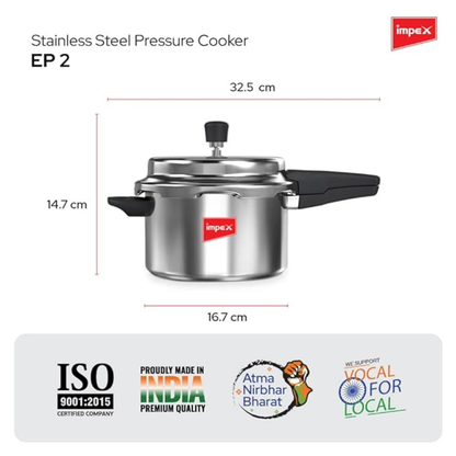 Impex Stainless Steel Pressure Cooker 2 L ( EP 2 ) | 5 Years Warranty |