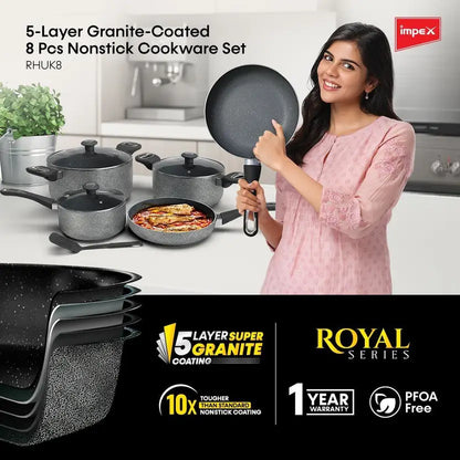 IMPEX Royal Granite 5 Layer 8 Pcs Non-Stick Coated Cookware Set  (Aluminium, 4 - Piece)