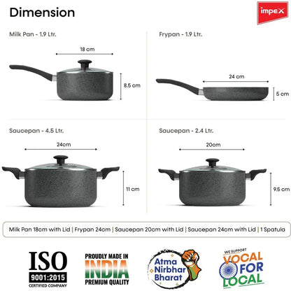 IMPEX Royal Granite 5 Layer 8 Pcs Non-Stick Coated Cookware Set  (Aluminium, 4 - Piece)