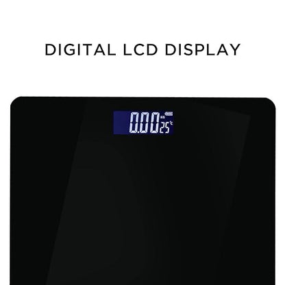 CASTOR Weight Machine for Body Weight, Weighing Scale, Tempered Glass, LCD Display, Digital Bathroom Scale, BS026M, Upto 180 kg, Black