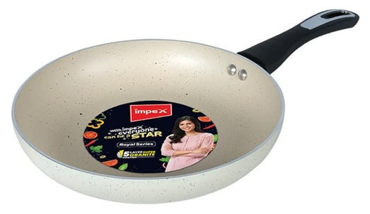 Impex Fry Pan 28 cm Royal 5-Layer Super Granite Nonstick Induction Base, 10 Times Tougher Non Stick, Fry Pan for All Frying Needs, Ease to Clean, 1 Year Warranty (28 cm, Beige)