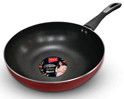 Impex Rhythm Nonstick Aluminum Wok pan 24 cm (IWP24) with Induction Base deep Wok pan Compatible for Induction, Electric and Gas Stove Tops Having 1 Year Warranty (Maroon Metallic)