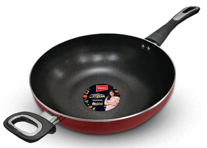 Impex Rhythm Nonstick Aluminum Wok pan 28 cm (IWP28) with Induction Base deep Wok pan Compatible for Induction, Electric and Gas Stove Tops Having 1 Year Warranty (Maroon Metallic)