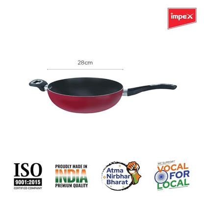 Impex Rhythm Nonstick Aluminum Wok pan 28 cm (IWP28) with Induction Base deep Wok pan Compatible for Induction, Electric and Gas Stove Tops Having 1 Year Warranty (Maroon Metallic)
