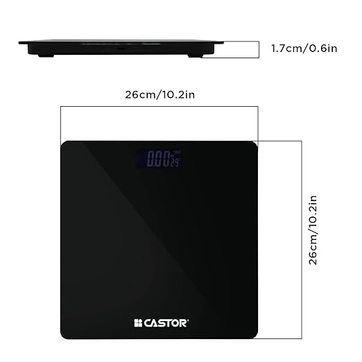CASTOR Weight Machine for Body Weight, Weighing Scale, Tempered Glass, LCD Display, Digital Bathroom Scale, BS026M, Upto 180 kg, Black