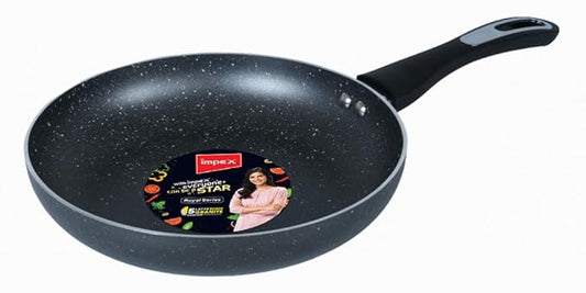 Impex Fry Pan 28 cm Royal 5-Layer Super Granite Nonstick Induction Base, 10 Times Tougher Non Stick, Fry Pan for All Frying Needs, Ease to Clean, 1 Year Warranty (28 cm, Grey)
