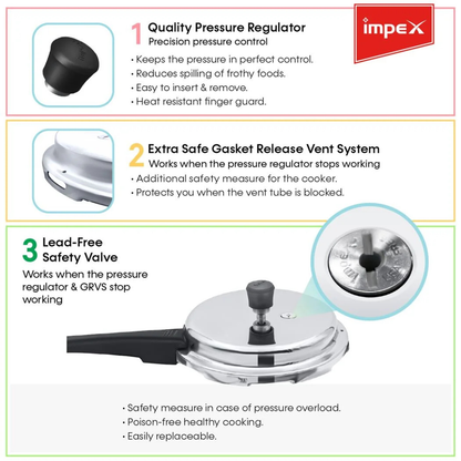 Impex Aluminium  Pressure Cooker 7 L ( ECO 7  ) | 5 Years Warranty |