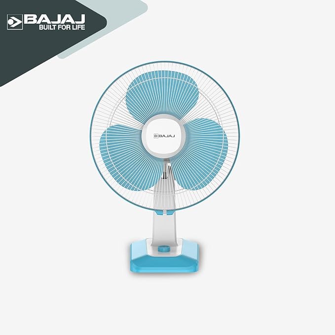 Bajaj Robusto 400MM Oscillating Table Fan For Home | DuraBreezeTM Technology | Surge Protection | 100% Copper Motor | High Air Delivery | Modern Décor | 3 Years Warranty【Icy Blue & White】