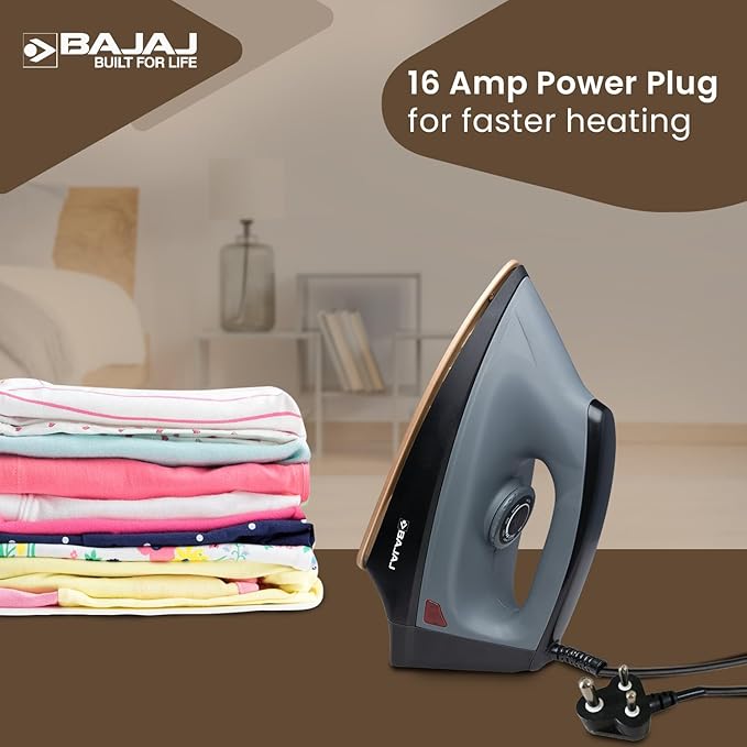 Bajaj Herculo Heavy Weight Dry Iron | 1100 W Heavy Weight Dry Iron | Duraglide Soleplate | Anti-Bacterial & Non-Stick Coating | 360 Degree Swivel Cord | 2-Yrs Warranty 【Black & Grey】
