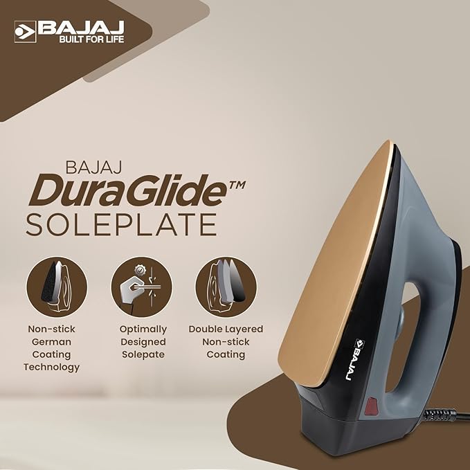 Bajaj Herculo Heavy Weight Dry Iron | 1100 W Heavy Weight Dry Iron | Duraglide Soleplate | Anti-Bacterial & Non-Stick Coating | 360 Degree Swivel Cord | 2-Yrs Warranty 【Black & Grey】